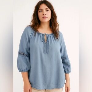 Madison Grey NY Peasant Chambray Boxy Relaxed Women's‎ Top Size XL 3/4 Sleeve